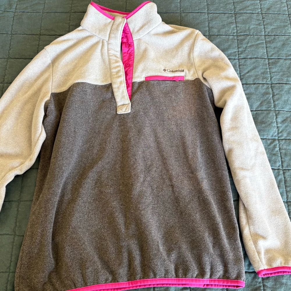 Columbia Gray & Pink Fleece pullover, size M